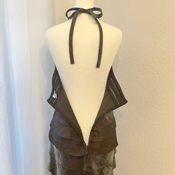 Vintage Cache Halter Cocktail Dress 6 Y2K Brown Shimmer Sheer Mesh Hoco Fairy - Picture 6 of 16